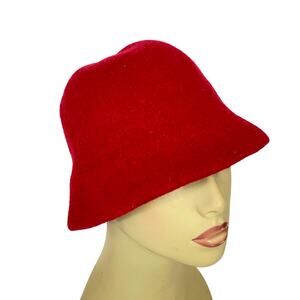 Banana Republic 100% Wool Bucket Hat Cherry Red Cloche Hat Winter Cap Cozy
